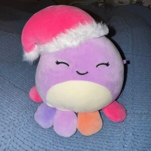Squishmallows Beula Octopus 8" Purple Pink Santa Hat Christmas Plush NO TAG